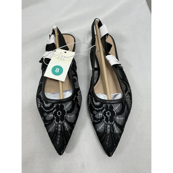 A New Day Shoes - Womans New A New Day London SlingBack Flats Size 8 Black Pointed Toe Lace Fabric
